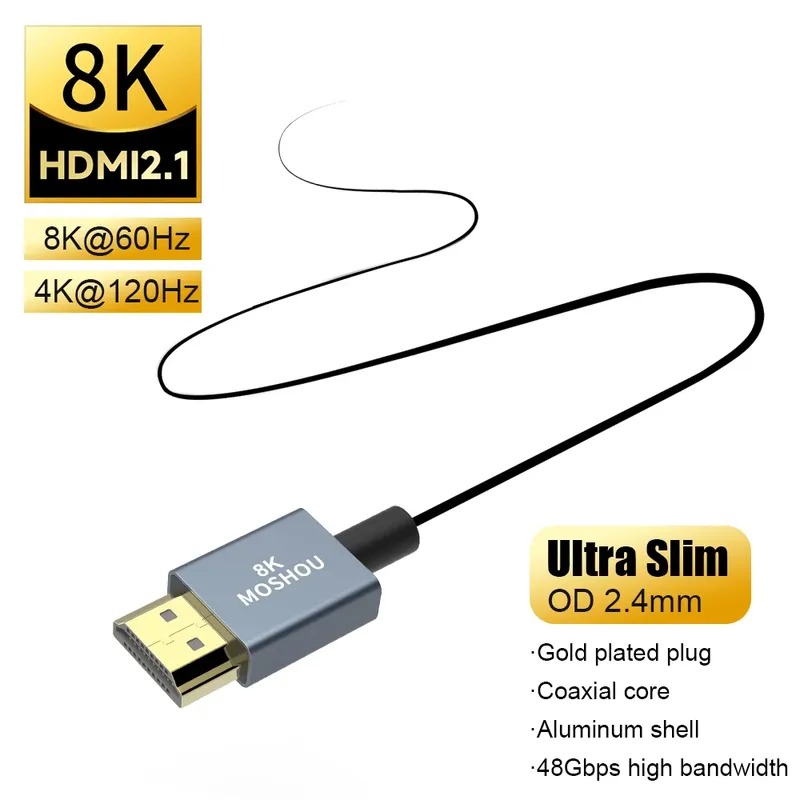 MOSHOU HDMI 2.1 8K 60Hz Ultra Slim Flexible Micro HDMI zu HDMI 4K 120Hz HDMI zu HDMI für Kamera Xbox PS5 Samsung QLED TV Laptop