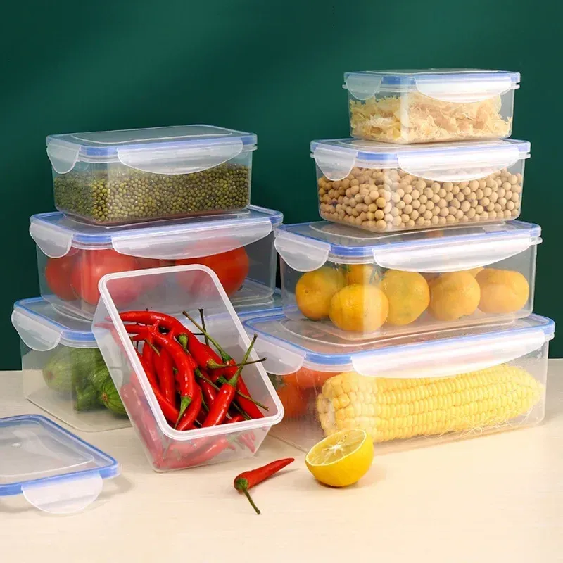 Versiegelte rechteckige Kühlschrank-Aufbewahrungsbox mit Deckel. Kunststoff-Crisper-Mikrowellenbeheizte Lunchbox mit Deckel