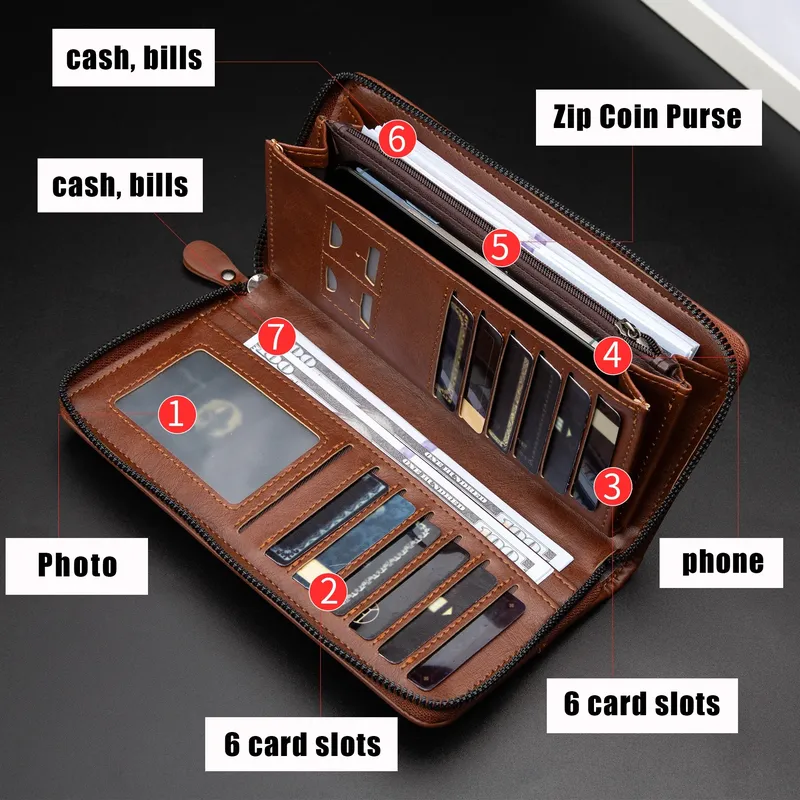 Männer Lange Zipper Brieftasche Hohe Qualität Pu Leder Brieftasche Für Männer RFID Blocking Business Kupplung Tasche Kreditkarte Halter Geldbörse mann