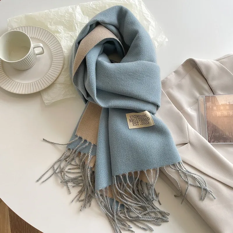 2023 neue Mode Kaschmir Schal warmen Winter für Frauen koreanischen Stil gestrickt einfarbig doppelseitige Wickel Halstuch
