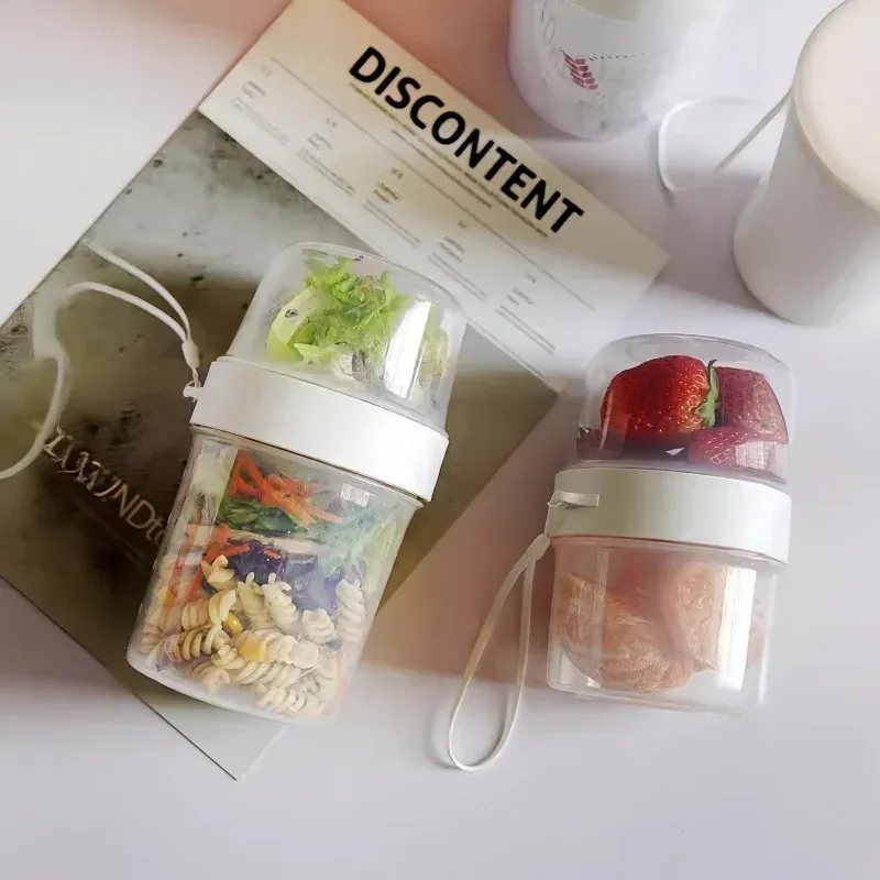 Frühstück Haferflocken Müsli Nuss Joghurt Salat Tasse Dichtung Container Set mit Gabel Sauce Tasse Deckel Bento Tuppers Food Taper Schüssel Lunchbox