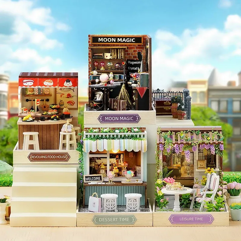 Holz Miniatur Puppenhaus DIY handgemachte Montage Modell Bausatz mit Staubschutz 3D Puzzle Spielzeug Geburtstagsgeschenke Puppenhaus