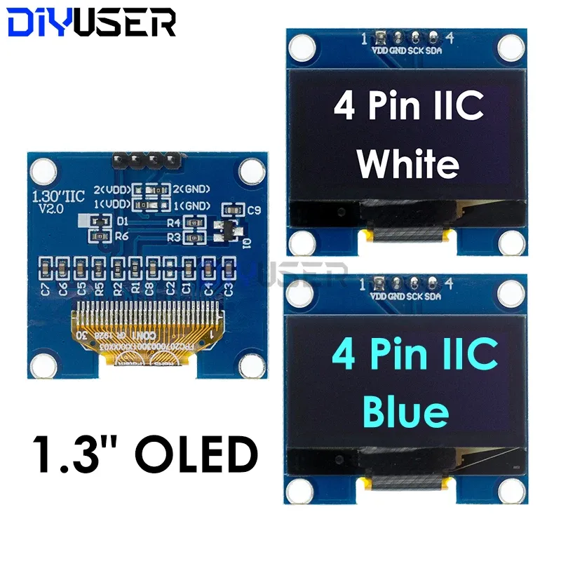 DIYUSER 1,3" IIC OLED Display Modul Weiß Blau Farbe Stick Chip SH1106 128X64 1,3 Zoll LCD IIC I2C Kommunizieren für Arduino