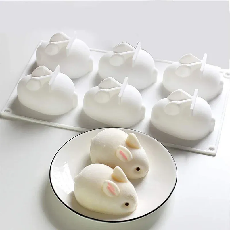 Silikon Kaninchen Form Fondant Hase Form Schokolade Kuchen Form 6-cavity Mousse Kuchen Dekoration Dessert Backform DIY Kerze Modell