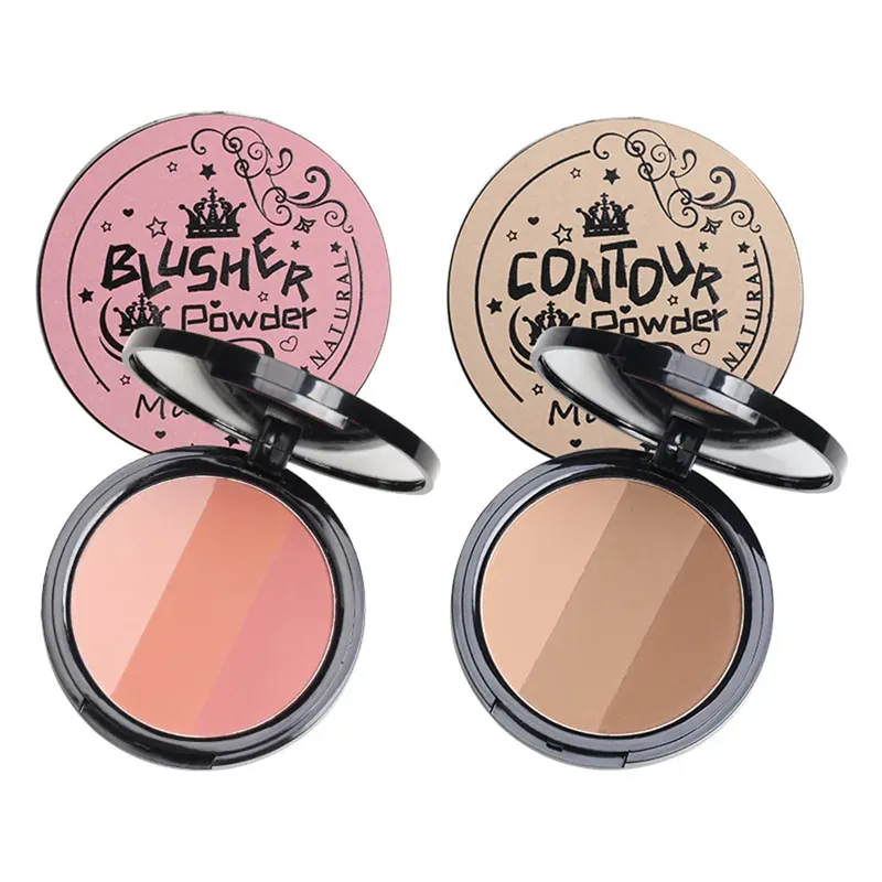 3 in1 drei Farben Puder schale erröten Kontur wasserdichtes, lang anhaltendes, zartes, natürliches Gesichts-Make-up