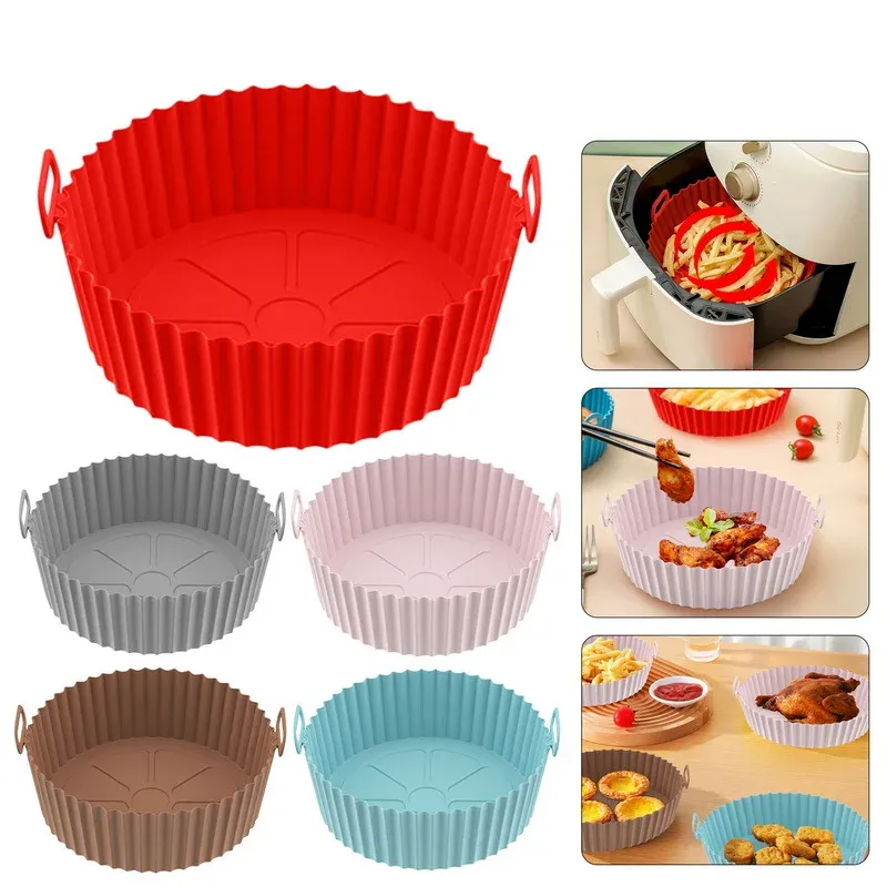 Air Fryer Silikon Liner Korb Wiederverwendbare Container Zubehör Ofen Tablett Pizza Gebratenes Huhn Backform Schutz Küche Werkzeug