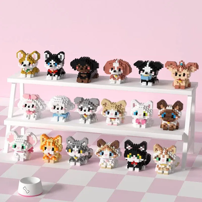Tier Kleine Partikel Hund Katze Mini Bausteine DIY Montage Ziegel Sets Lernspielzeug für Kinder 10 bis 12 Jahre Geburtstagsgeschenk