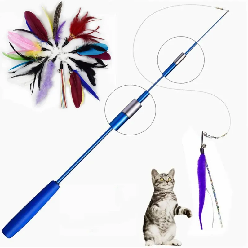 Katze Teaser ZauberstÀbe dreiteilige Teleskop Angelrute Zauberstab KÀtzchen lustige FÀnger Teaser Stick Rod interaktive Stick Teaser Spielzeug