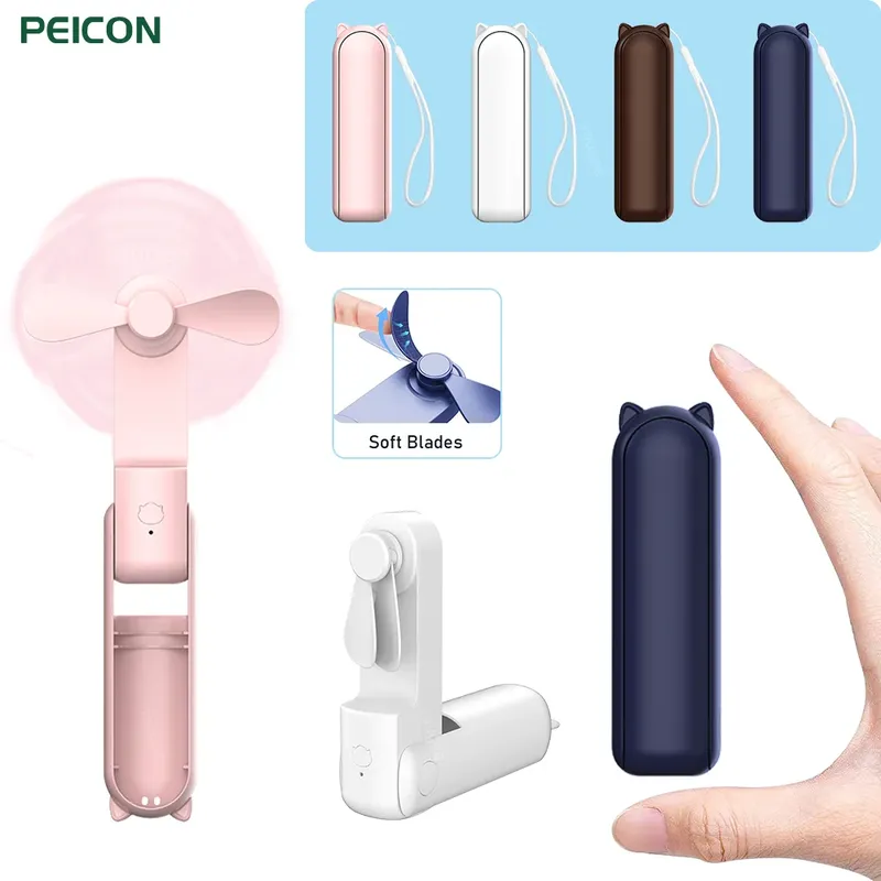 Tragbarer Ventilator, Super-Mini-Handventilator, wiederaufladbarer USB-Ventilator, faltbarer kleiner Handventilator mit 2000 mAh Power Bank, 3 Gänge