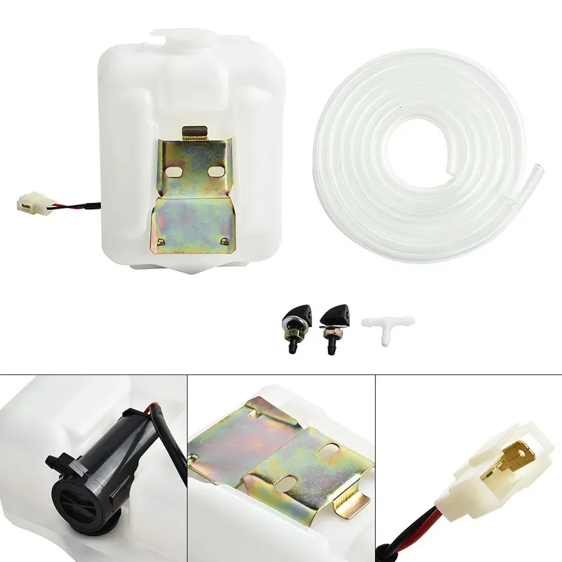 2Pin Auto Scheibenwaschanlage Reservoir Flasche Tank W/12V Pumpe Schlauch Jet Universal Perfekte Passform Für Das Auto