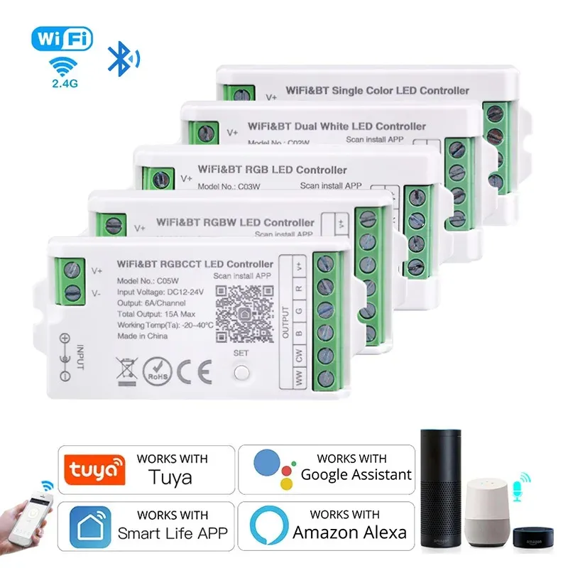 Tuya WiFi LED Controller Alexa Google Home Sprachsteuerung RGB RGBW CCT LED Streifen Smart Controller APP BT RF Fernbedienung 2,4G DC12V-24V