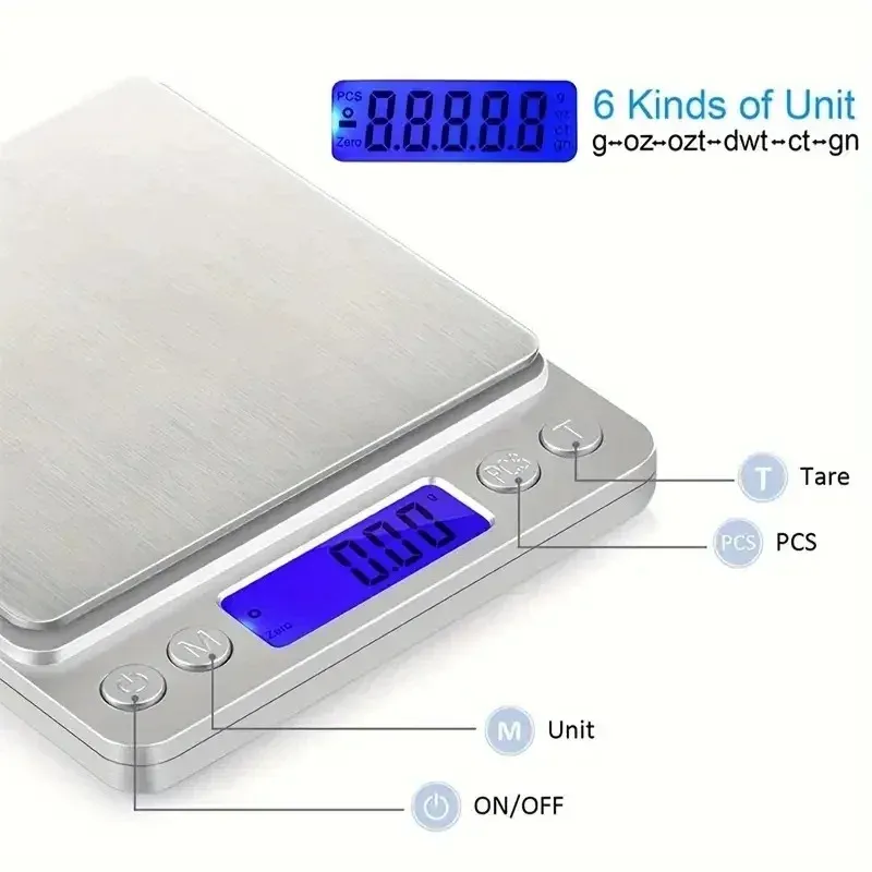 AccuWeight Digitale Küchenwaage, Edelstahl-Lebensmittelwaage mit LCD-Display für präzises Wiegen von Kochzutaten, Diät