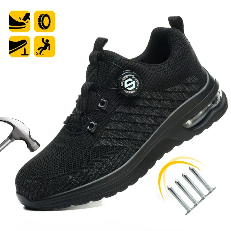 Neue Herren-Sicherheitsschuhe mit Drehschnalle, stoßfest, durchdringend, leicht, Arbeitsstiefel, modisches, sportliches Design für Outdoor-Profi