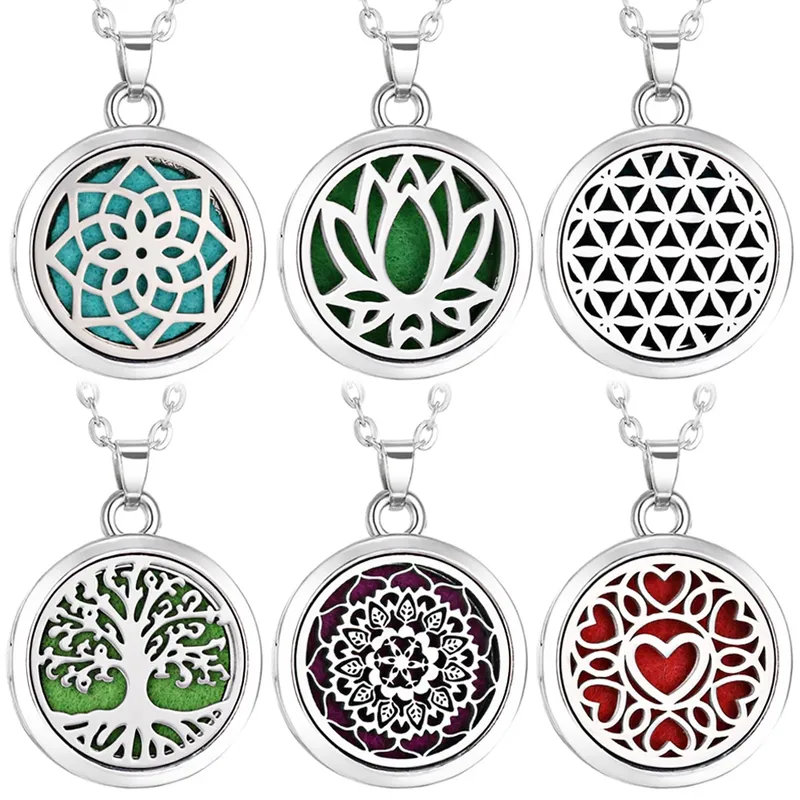 Neue Edelstahl Mode Baum Des Lebens Aromatherapie Halskette Ätherisches Öl Diffusor Parfüm Medaillon Anhänger Frauen Schmuck Geschenk