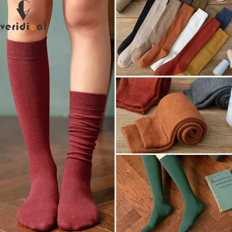 Lange Socken Frauen Strümpfe Bio-baumwolle Solide Warme Oberschenkel Hohe Damen Mädchen Street Fashion Junge Casual Knie Socken Harajuku
