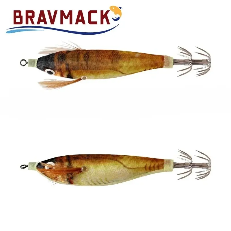 BRAVMACK 2 Stück Tintenfisch-Jig-Haken Angelköder Leuchtend 10cm 9g Künstlicher Oktopus-Köder Holz-Garnelen-Tintenfisch-Hartköder Angelzubehör