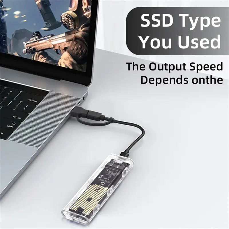 M.2 NVME PCIe NGFF SATA Dual Protocol SSD-Gehäuse Klare USB Typ C 10 Gbit/s PCI-E M2 SSD Transparentes externes Gehäuse Festplattenbox