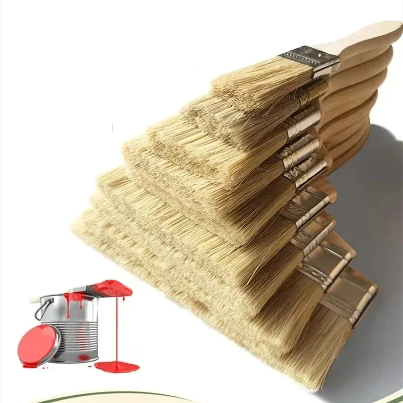 5-teiliger Pinsel mit Holzgriff, Grillpinsel, 1/2/4/5/6 Zoll, weiches Haar, Malpinsel für Wand und Möbel, Malwerkzeug-Set