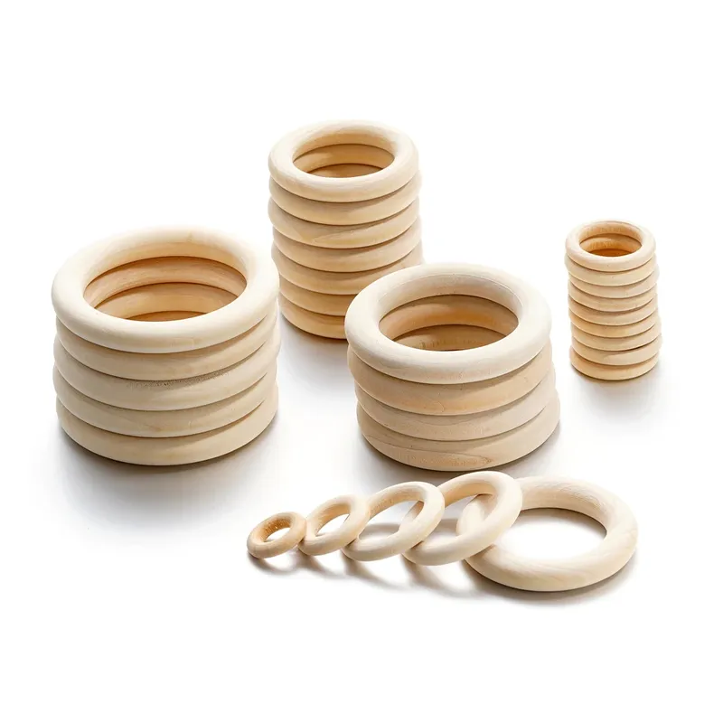 20-70mm massiver Naturholz Beißring Holz bleifreie Perlen für Ornamente Steck verbinder Makramee Schmuck Herstellung DIY Holz Reifen