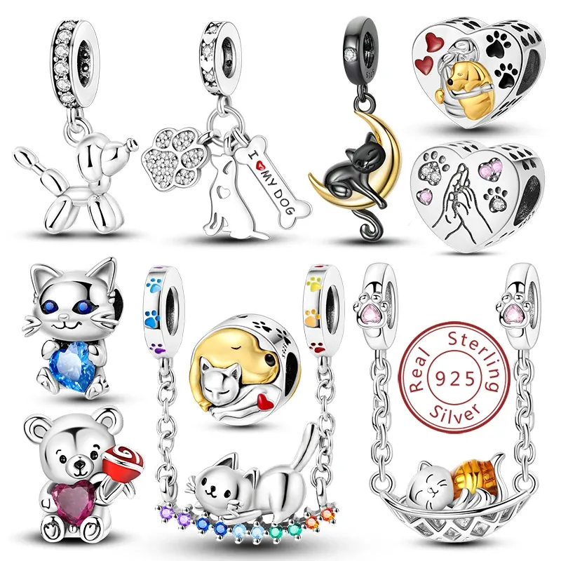 Neue Charm-Perlen aus 925er-Sterlingsilber, Hund, Katze, Haustiere, Anhänger, passend für Original-Armbänder, Halsketten, DIY-Charm-Schmuckherstellung