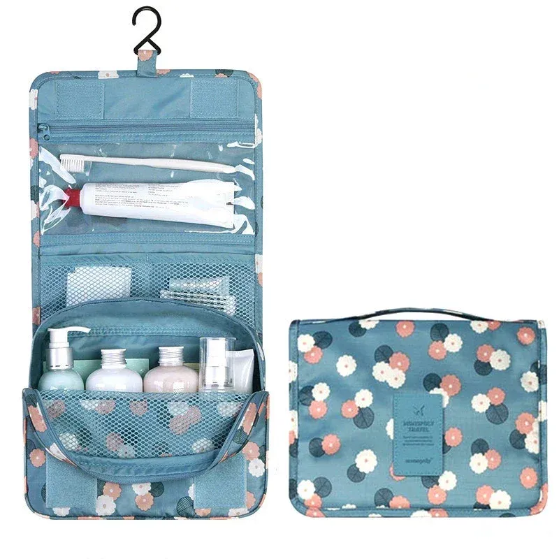 Kosmetiktasche aus Polyester mit Haken, Damen-Make-up-Tasche, hohe Kapazität, Kulturbeutel, Aufbewahrungstasche, Reise-Make-up-Organizer, wasserdichte Kosmetiktasche