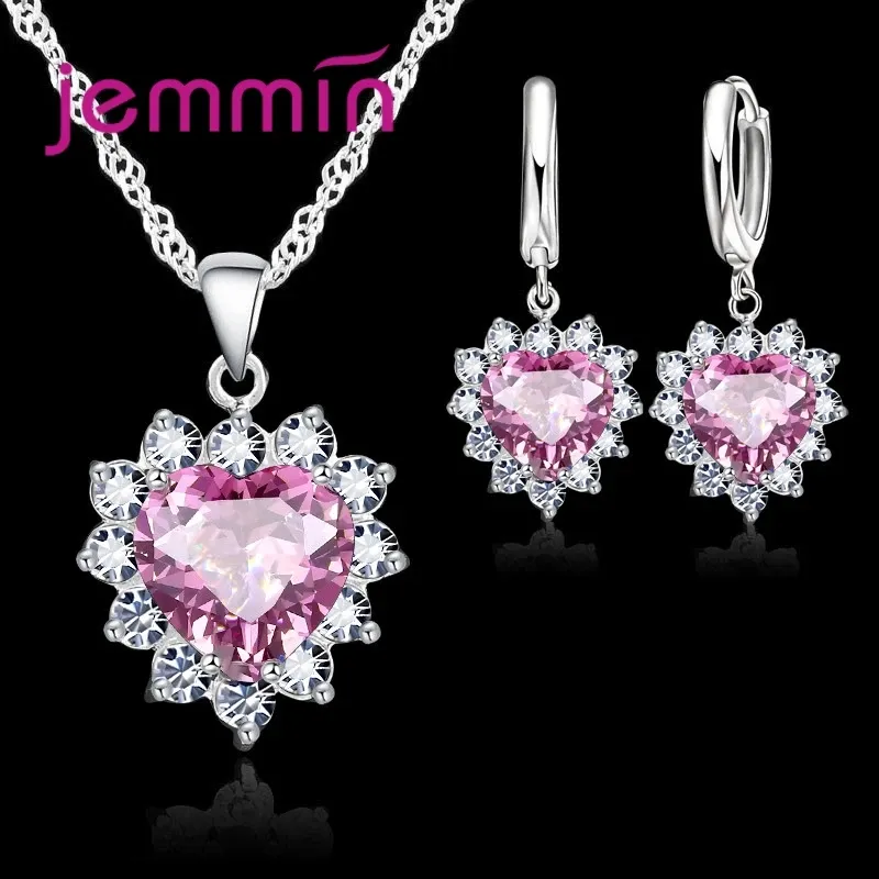 Top Verkauf Hochzeit Engagement Jahrestag Geschenk Schmuck Sets Solide 925 Sterling Silber Herz Anhänger Hoop Ohrringe für Frauen Mädchen
