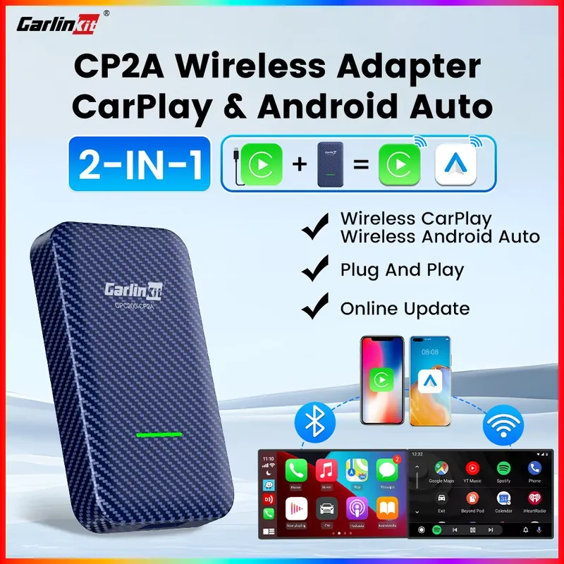 CarlinKit 4.0 2-in-1-Wireless-Adapter, kabellos, Android Auto CarPlay, 1 bis 2 Smart Car Box, Plug & Play, OTA-Upgrade für CarPlay-Autos