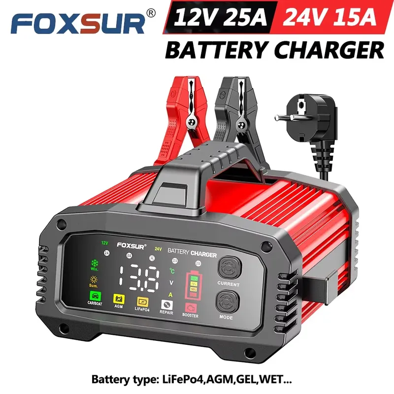 12V 24V FOXSUR FPT-250 Auto Batterie Ladegerät Für Auto Motorrad Lkw High-Power Booster Puls Reparatur für Blei-Säure AGM LiFePo4