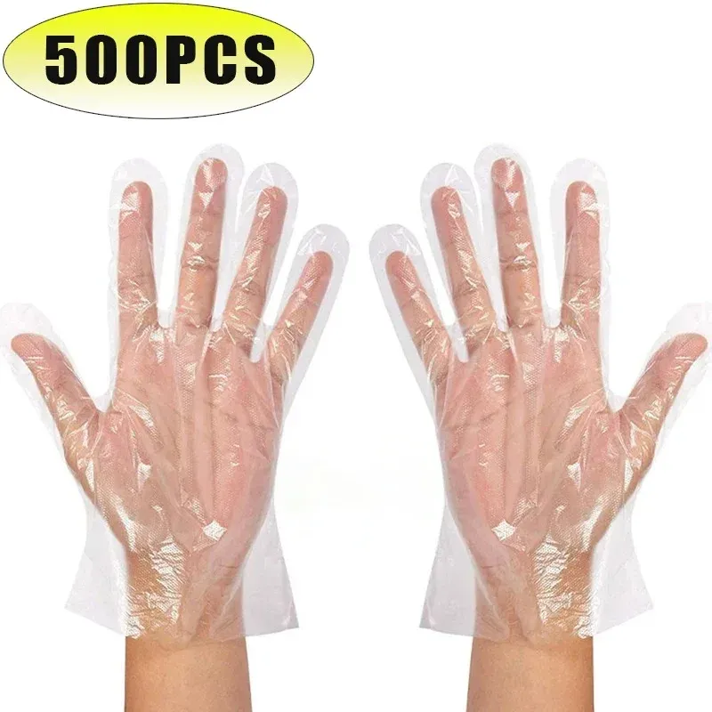 Durchsichtige Einweghandschuhe, transparente Kunststoffhandschuhe, latexfrei, lebensmittelecht, sichere Handschuhe zum Kochen, Reinigen, Grillen, Küchenutensilien