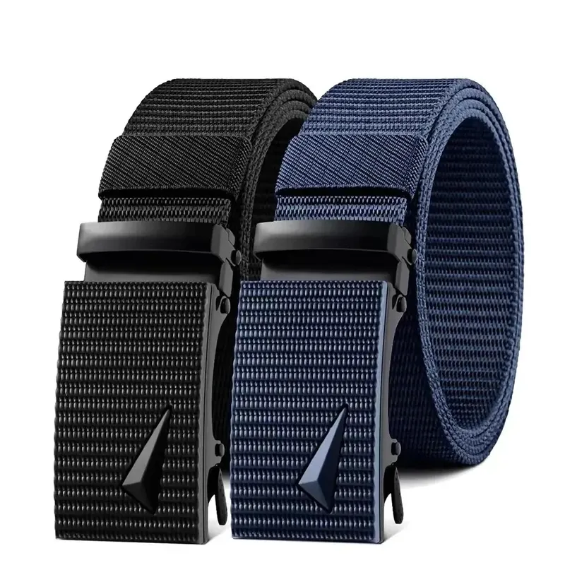 Herrengürtel, automatische Metallschnalle, Nylonimitat, Gurtband, Outdoor-Arbeitsgürtel, zahnlos, automatische Schnalle, lässiger Sport-Leinengürtel