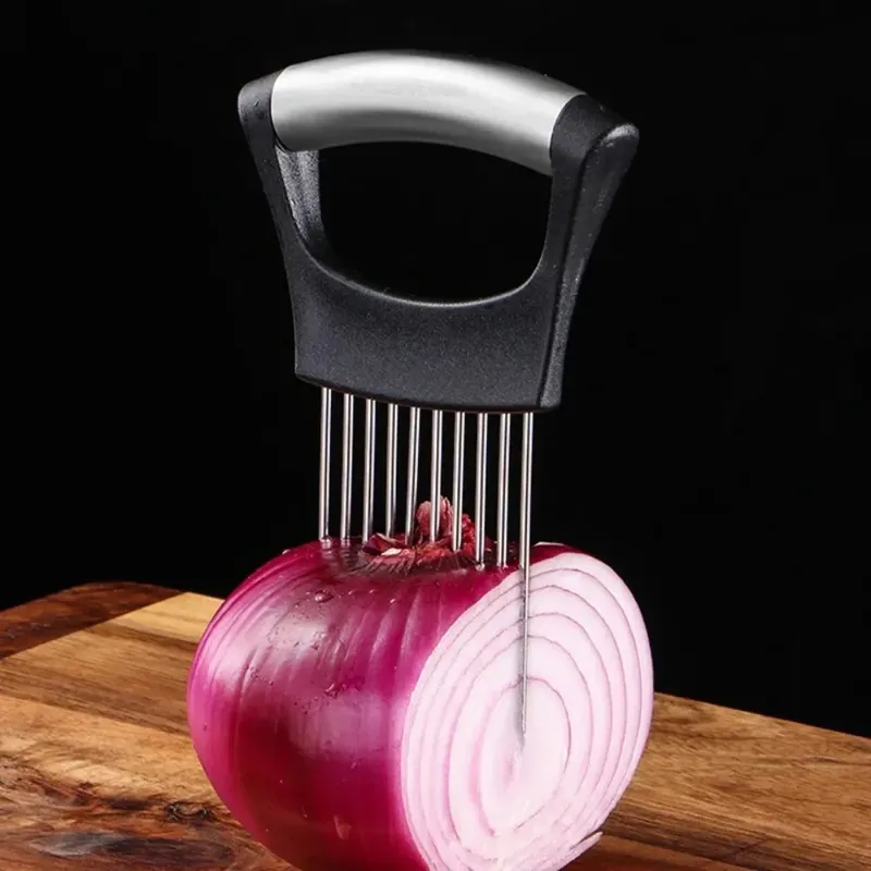 Edelstahl-Zwiebelhalter und -Schneider, Tomaten- und Gemüseschneider-Halter, Küchenhelfer
