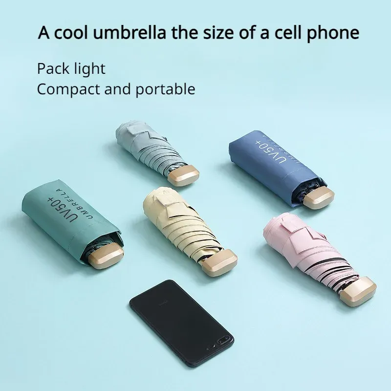 Ultraleichter Mini-Damen-Sonnenschirm mit 50 Klappen, Sonnenschutz und UV-Schutz, Mehrzweck-Regenschirm, Sonnenschirm-Taschenkapsel
