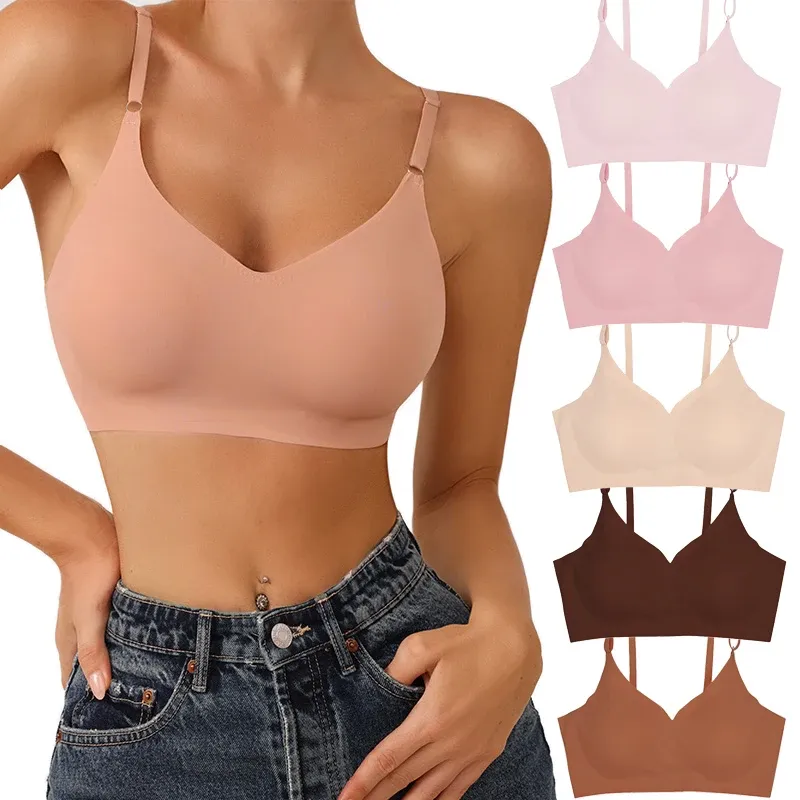 HeiĂer Verkauf Sommer Laser Cut Nahtlose Drahtlose Push-Up Bh Grundlegende Crop Top Por BĂŒrgermeister Gepolsterte Frauen Brassier Eis Seide Nahtlose Bh