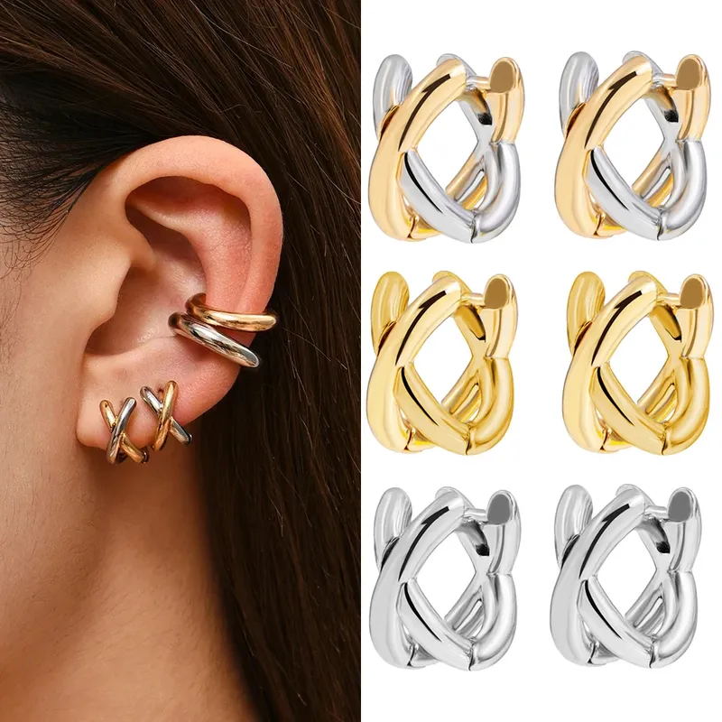 Criss-cross Gold Silber Farben Tiny HuggieHoop Ohrringe für Frauen Mini Kleine Ohr Schnalle Knorpel Piercing Ohrringe Punk Schmuck