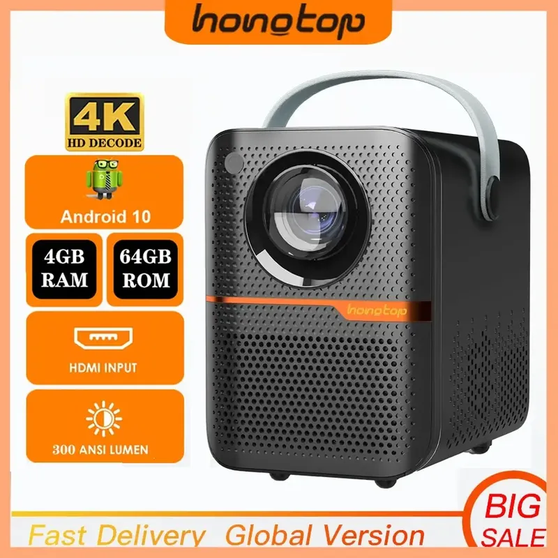 Hongtop android smart mini projektor 300ansi lumen tragbarer projektor 4k mit wifi bluetooth 1080p heimkino beamer