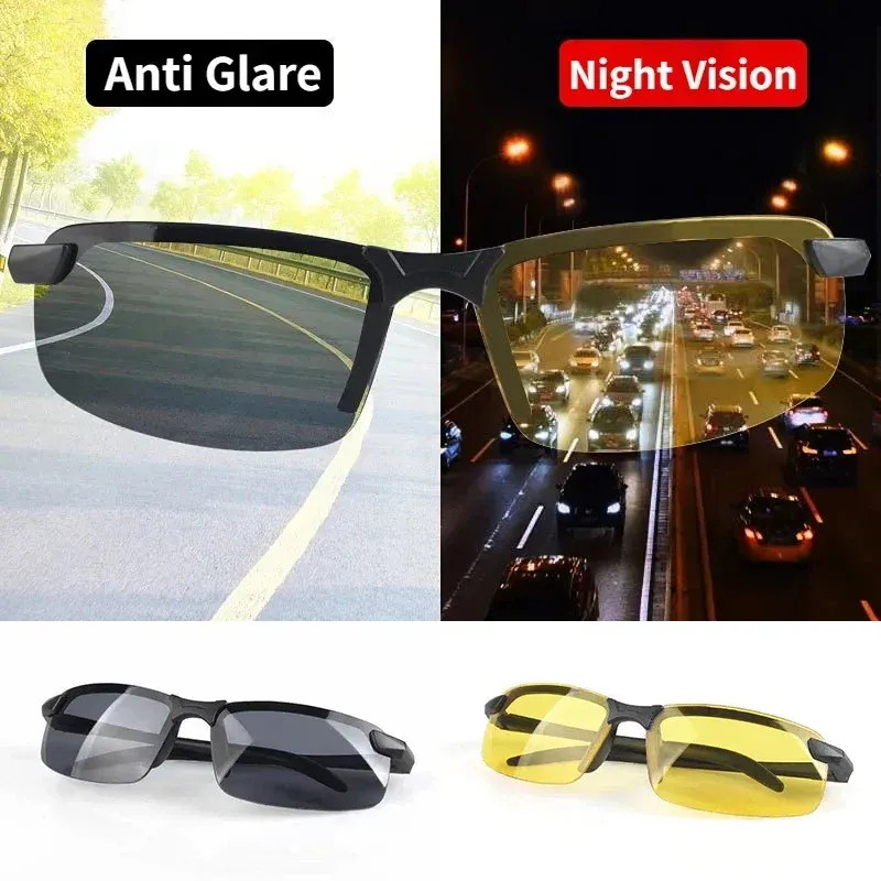 Nachtsichtbrille für Männer, Blendschutz-Fahrbrille, Halbrahmen-Sonnenbrille für Fahrer, Outdoor-Sportbrille, Damen Tag- und Nachtbrille