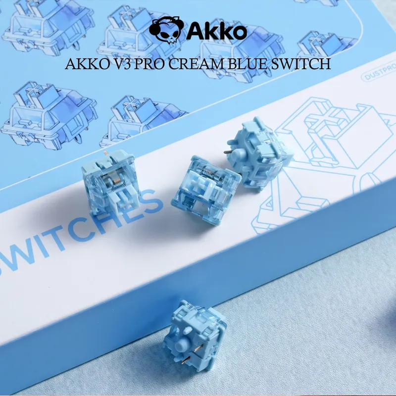 Akko V3 Pro Cremeblauer Schalter, 5-polig, 45 gf, taktiler Schalter mit staubdichtem Schaft, kompatibel mit mechanischer MX-Tastatur (45 Stück)
