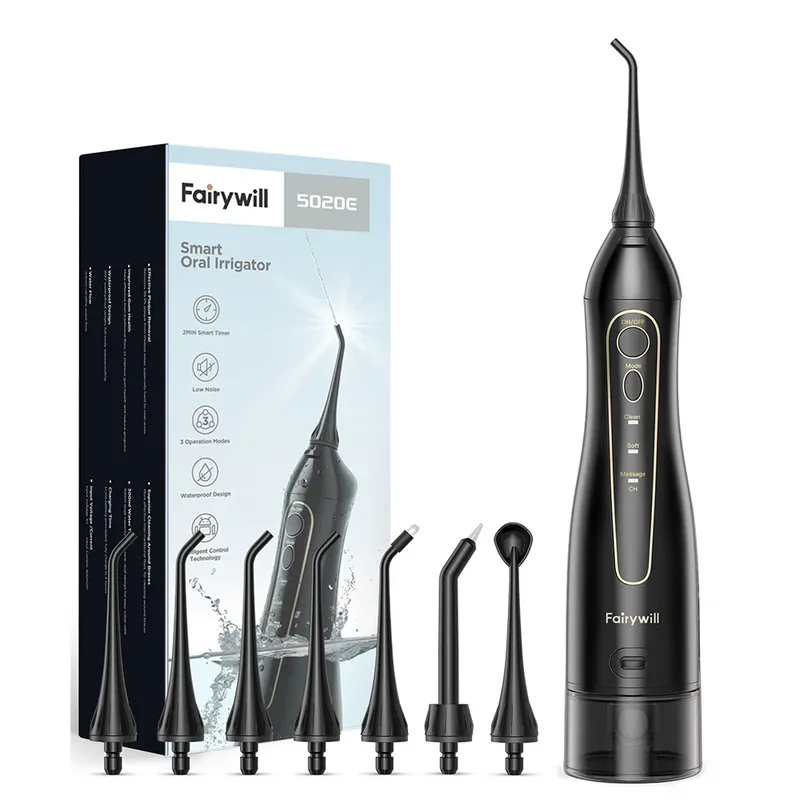 Fairywill Wasserflossers für Zähne, 300 ml, Munddusche, wiederaufladbar, tragbar, Dental, 3 Modi, Wassertank, wasserdichter Zahnreiniger