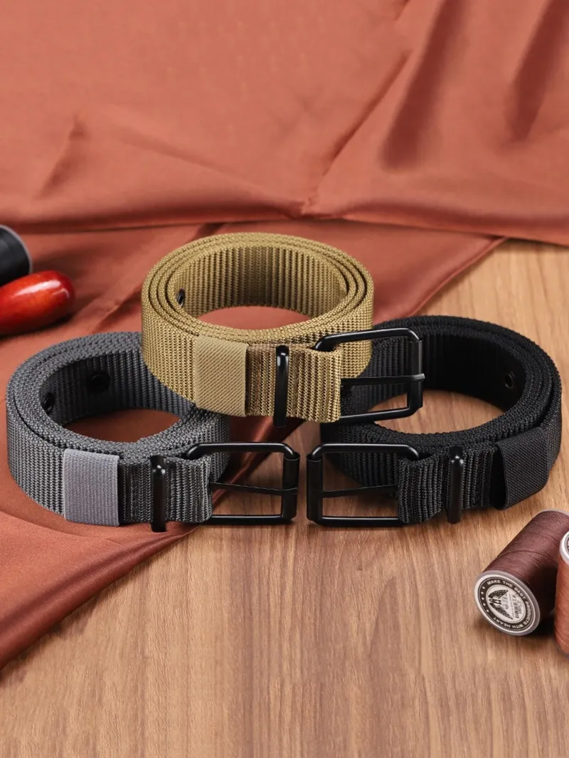 Perforierter Canvas-Gürtel für Herren, Nadelschnalle, Gürtel für Studenten, Jugendliche, koreanische Version, vielseitiger Jeansgürtel, militärische Ausbildung, verlängert