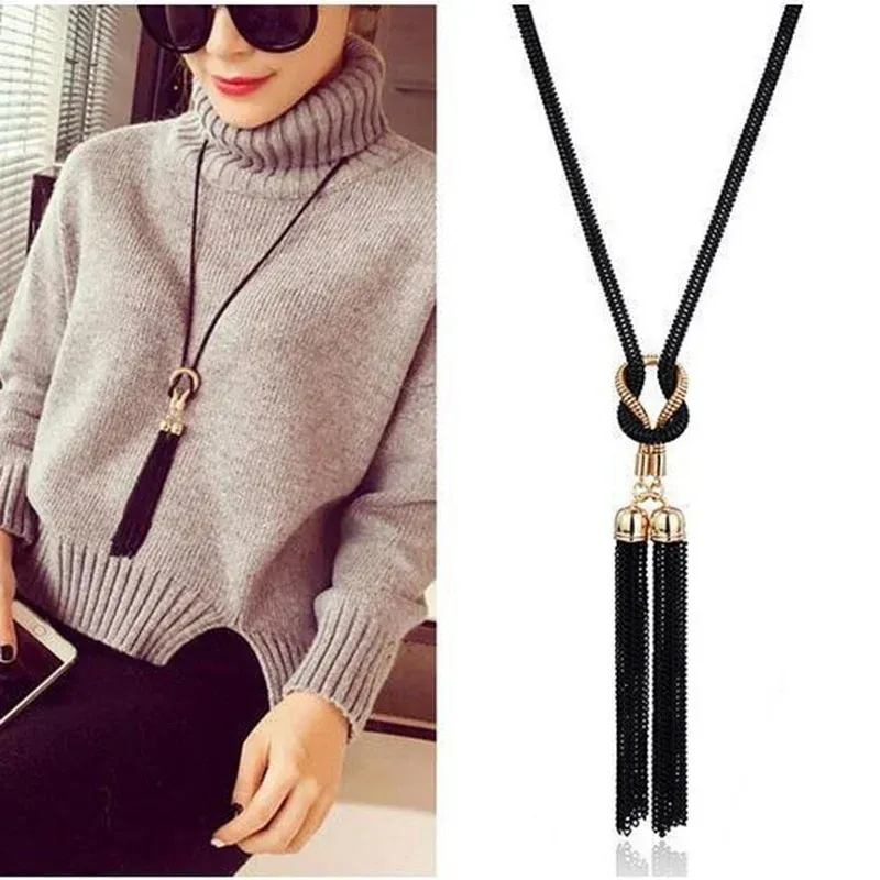 Frauen Halsketten Anhänger Quaste Pullover Kette Mode Lange Halskette Schmuck