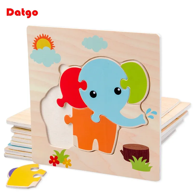 Baby Holz 3D Puzzles Tangram Formen Lernen Bildungs Cartoon Tier Intelligenz Puzzle Spielzeug Für Kinder Geschenk