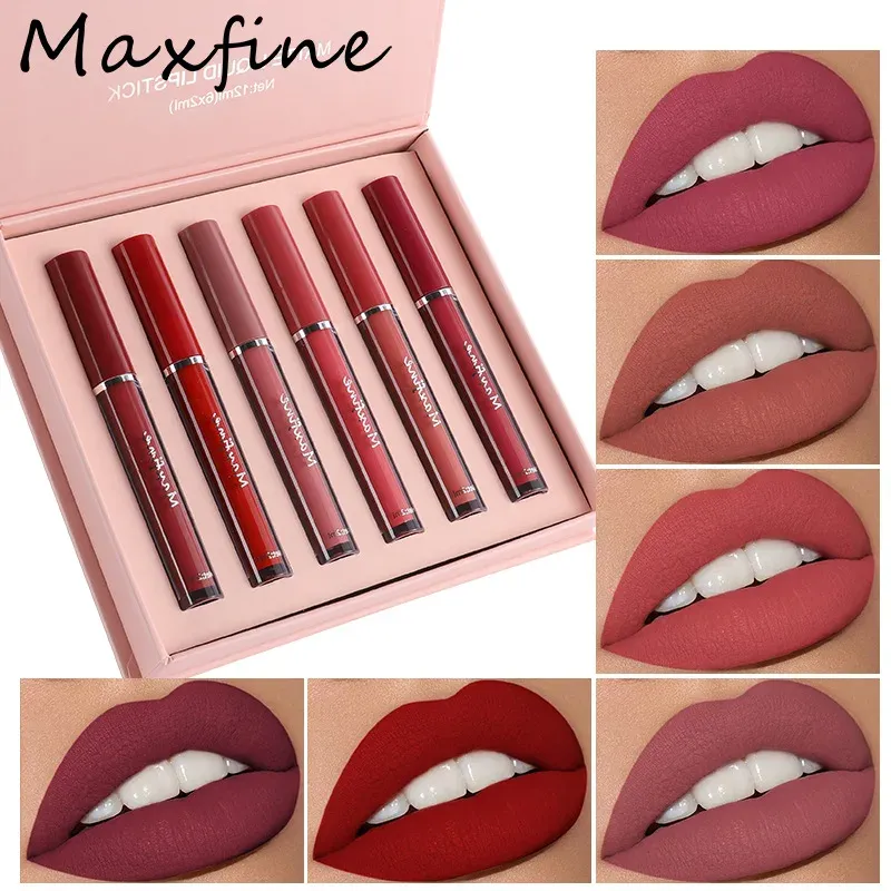 6-farbiges, mattes Lipgloss-Set, spendet Feuchtigkeit, langlebig, wasserfest, schweißfest, nicht übertragender flüssiger Lippenstift, 1 Stück