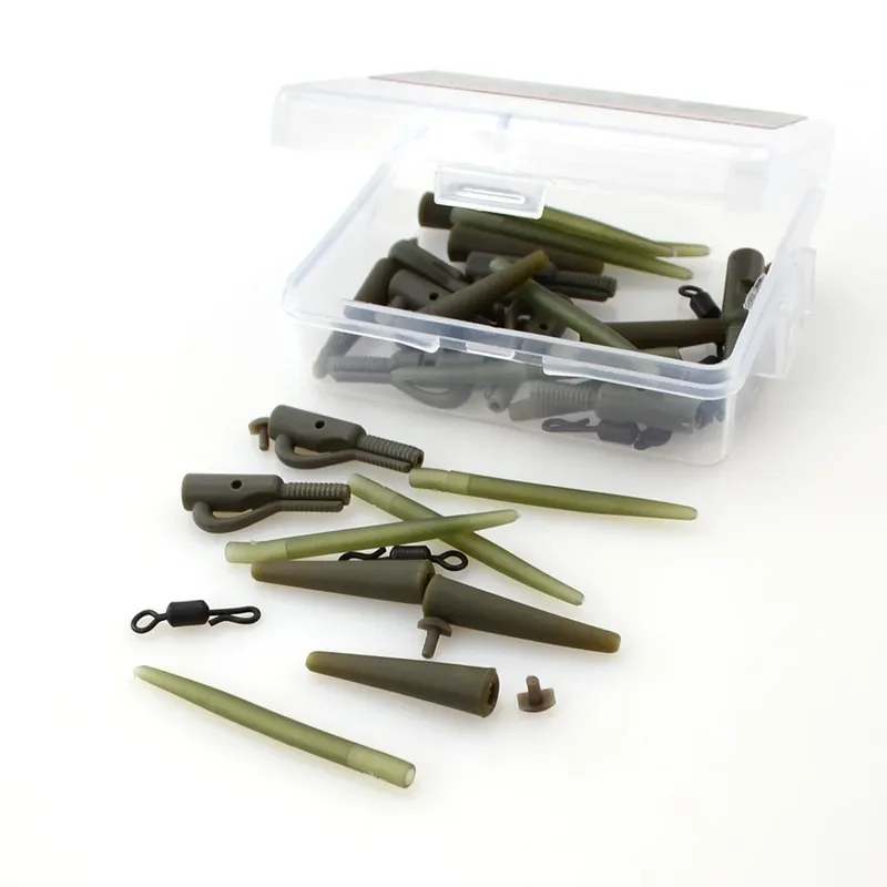Hirisi 40 Stück Karpfenangel-Sicherheitsbleiclips mit Gummikonus, Anti-Tangle-Hülse, Schnellwechselwirbel, Angelzubehör M5-1