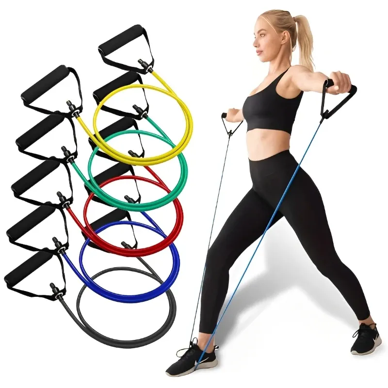 5-stufige Widerstandsbänder mit Griffen, Übungstraining für Männer und Frauen, Krafttraining, Fitnessstudio, Fitness zu Hause, Röhrenband, Zugseile
