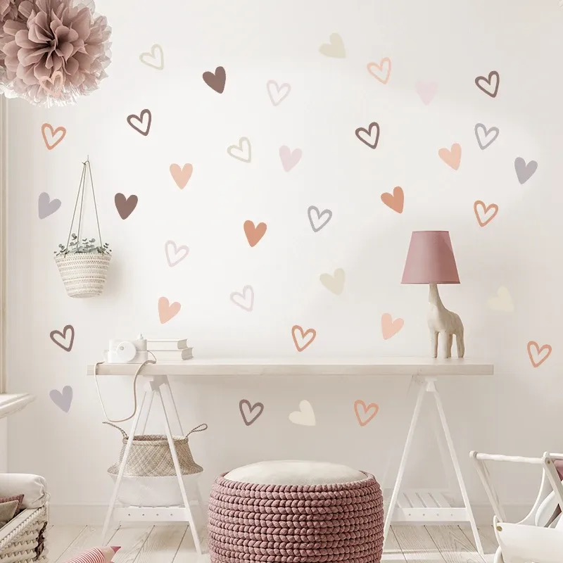 36 Stück herzförmige, trendige Wandaufkleber im Boho-Stil, böhmische Wandaufkleber für Wohnzimmer, Schlafzimmer, Kinderzimmer, Kinderzimmer, Heimdekoration