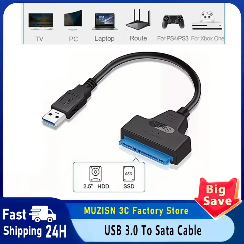 SATA-zu-USB 3.0/2.0-Kabel bis zu 6 Gbit/s für 2,5-Zoll-externe HDD SSD-Festplatte SATA 3 22-poliger Adapter USB 3.0 auf Sata III-Kabel