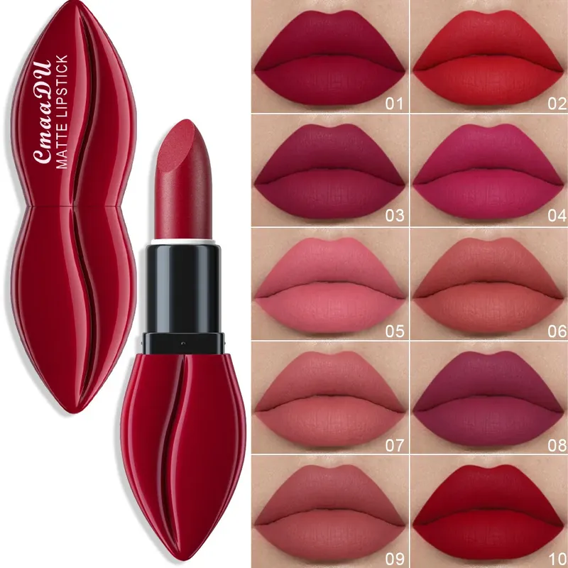 CmaaDu mattierter Lippenstift in voller und reichen Farben, natürliche Feuchtigkeit, angenehme, feine und glatte Textur, langlebig und einfach aufzutragen