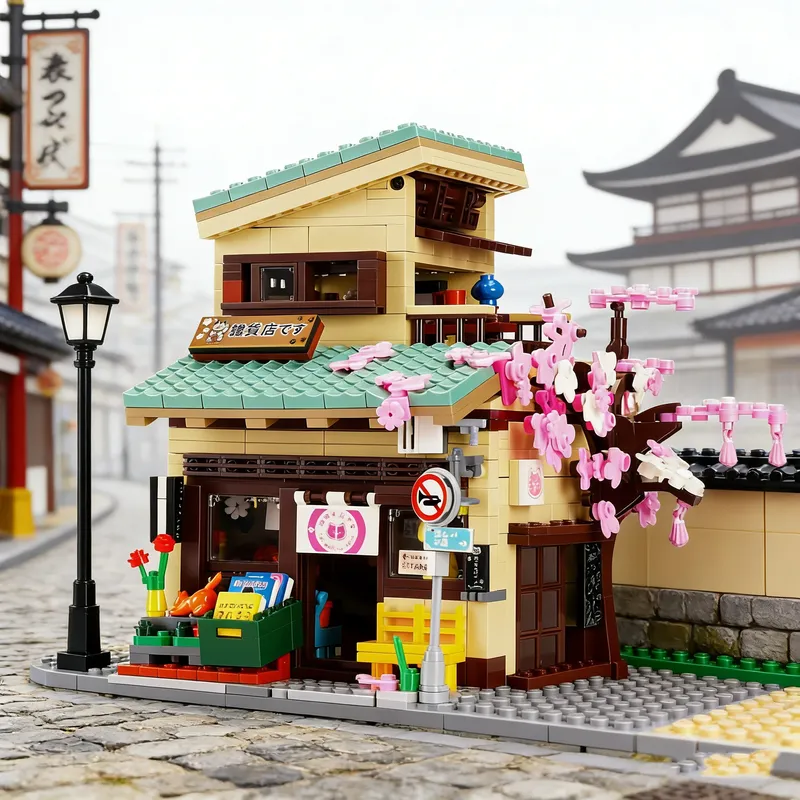 921PCS Katze Lebensmittelgeschäft Bausteine Kreative Stadt Straße Szene MOC Modell Bricks Set Mit Lichter Kinder Pädagogisches Spielzeug geschenke