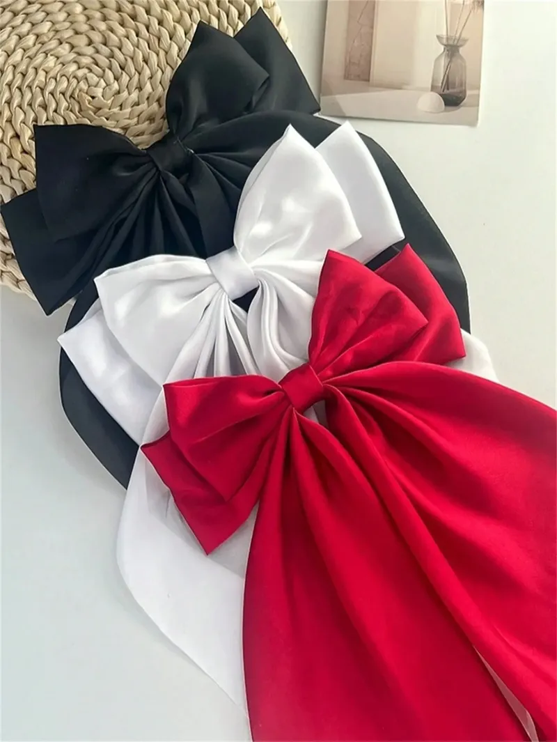 1 stücke Wome Einfarbig Satin Band lange Große Bögen Haarnadel Internet rot Frühling Clips Haar Zubehör für Mädchen trendy Sommer Er