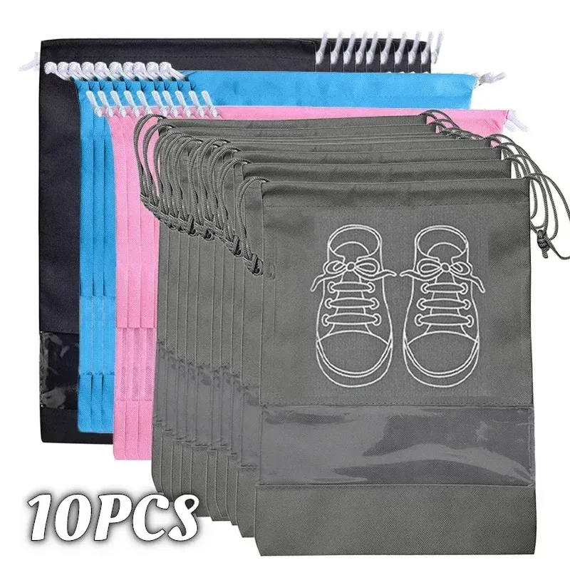 10 stücke Schuhe Lagerung Organizer Taschen Vlies Reise Tragbare Schrank Tasche Wasserdichte Tasche Kleidung Transparent Hängen Tasche